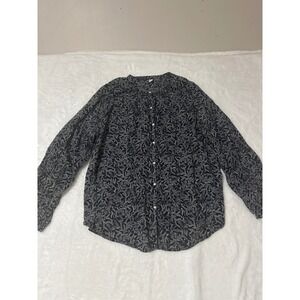 Old Navy XL Tall Black White Floral Button Up Long Sleeve Blouse Top